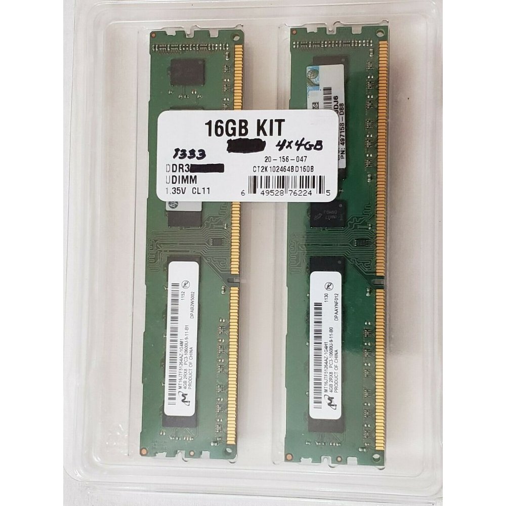 Micron 16GB (4x 4GB) 2RX8 PC3-10600U 1333 MHZ DDR3 Desktop memory